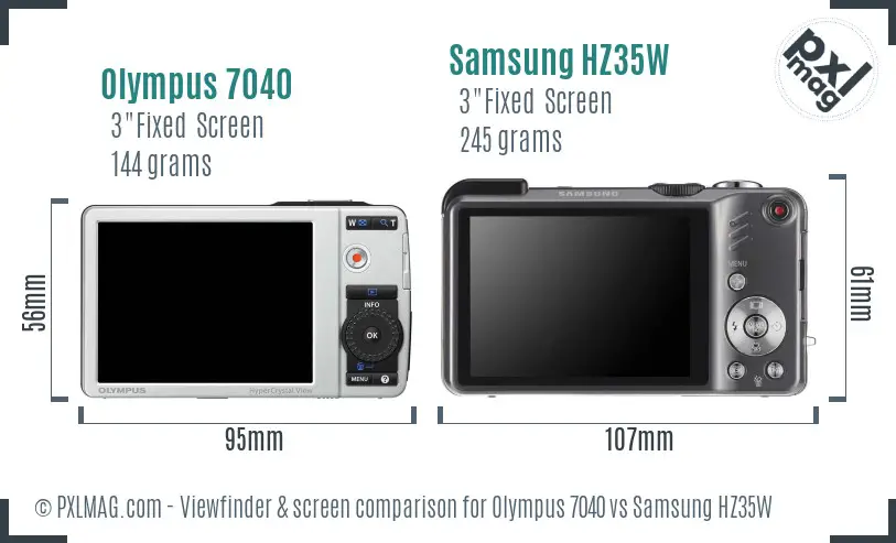 Olympus 7040 vs Samsung HZ35W Screen and Viewfinder comparison