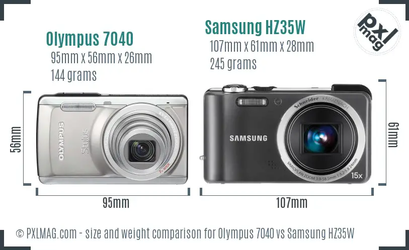 Olympus 7040 vs Samsung HZ35W size comparison