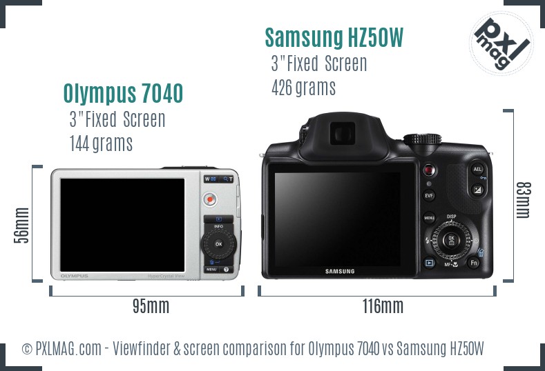 Olympus 7040 vs Samsung HZ50W Screen and Viewfinder comparison