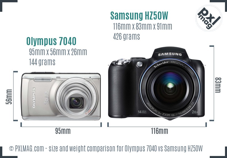 Olympus 7040 vs Samsung HZ50W size comparison Olympus 7040 vs Samsung HZ50W size comparison