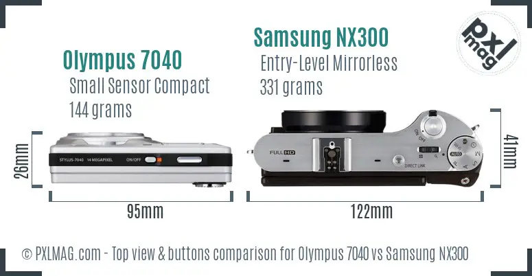 Olympus 7040 vs Samsung NX300 top view buttons comparison