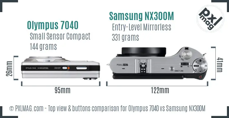 Olympus 7040 vs Samsung NX300M top view buttons comparison