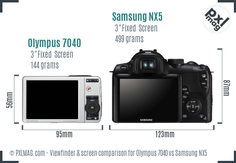 Olympus 7040 vs Samsung NX5 Screen and Viewfinder comparison