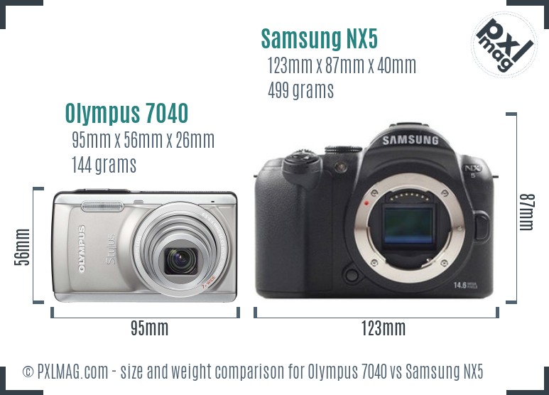 Olympus 7040 vs Samsung NX5 size comparison
