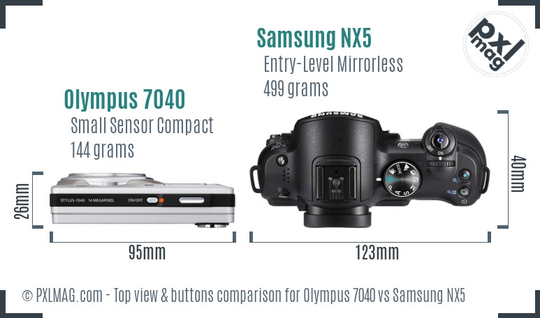Olympus 7040 vs Samsung NX5 top view buttons comparison