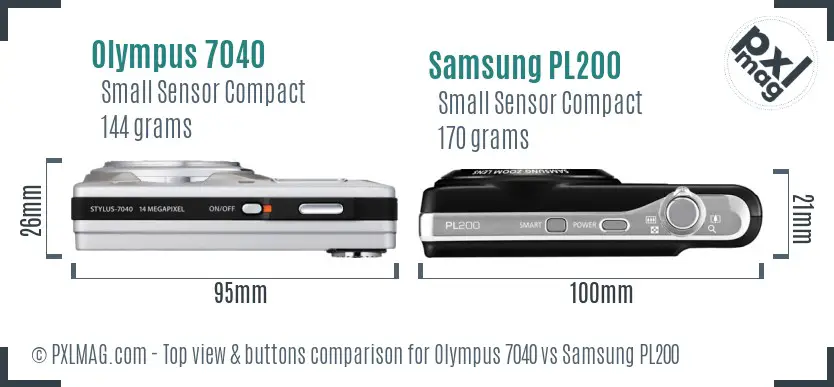 Olympus 7040 vs Samsung PL200 top view buttons comparison