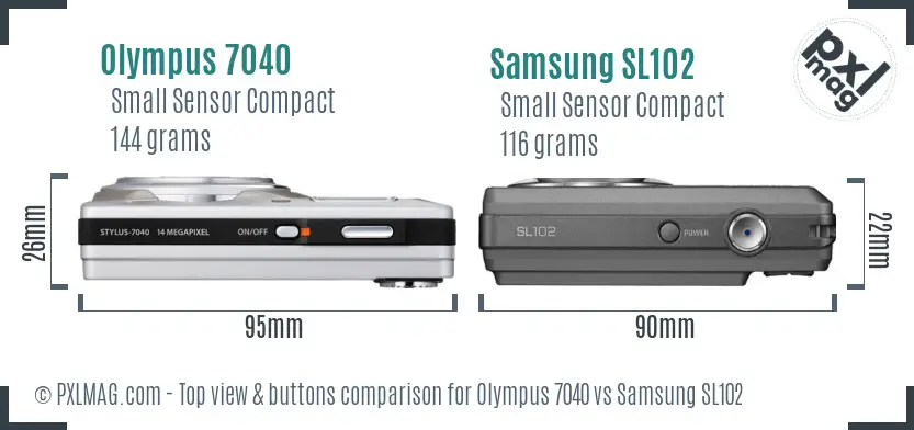 Olympus 7040 vs Samsung SL102 top view buttons comparison