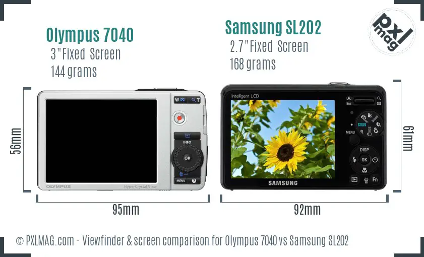 Olympus 7040 vs Samsung SL202 Screen and Viewfinder comparison