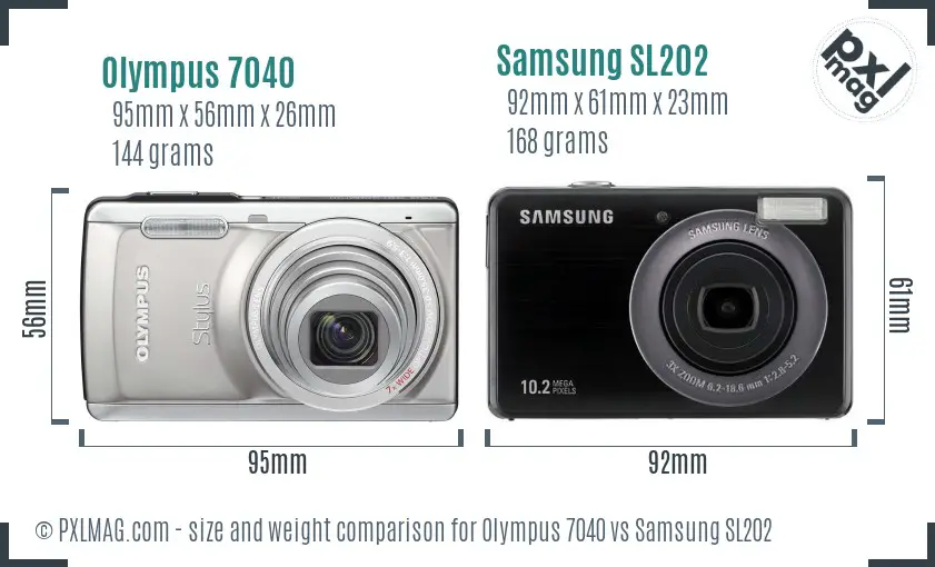 Olympus 7040 vs Samsung SL202 size comparison