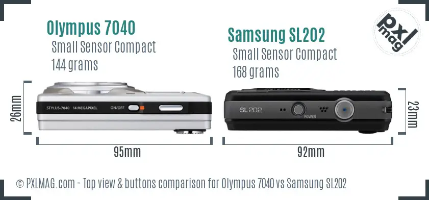 Olympus 7040 vs Samsung SL202 top view buttons comparison