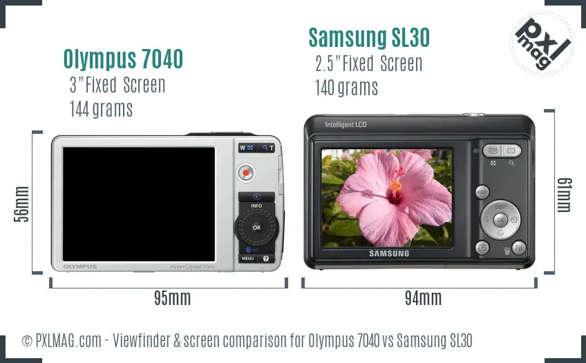 Olympus 7040 vs Samsung SL30 Screen and Viewfinder comparison