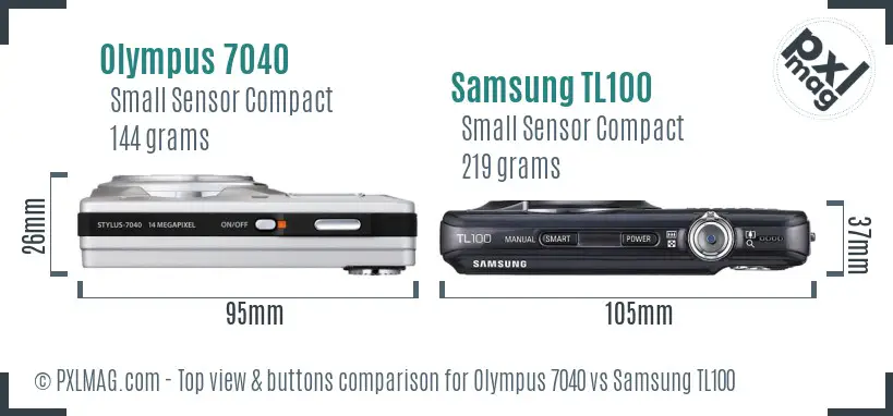 Olympus 7040 vs Samsung TL100 top view buttons comparison Olympus 7040 vs Samsung TL100 top view buttons comparison