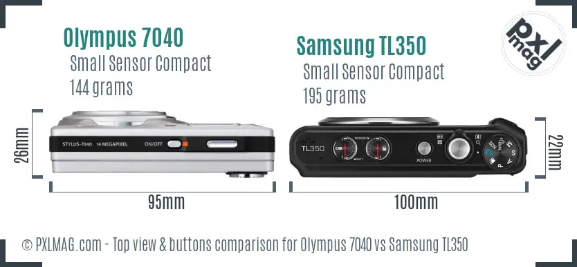 Olympus 7040 vs Samsung TL350 top view buttons comparison