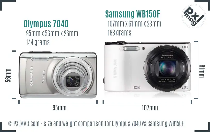 Olympus 7040 vs Samsung WB150F size comparison
