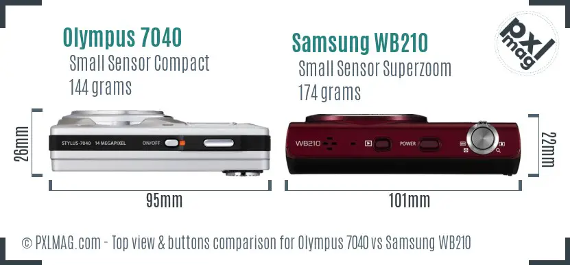 Olympus 7040 vs Samsung WB210 top view buttons comparison