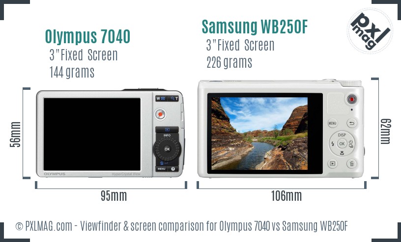 Olympus 7040 vs Samsung WB250F Screen and Viewfinder comparison