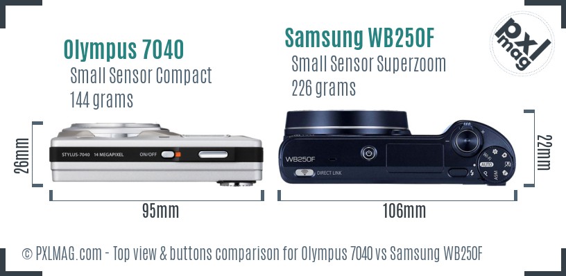 Olympus 7040 vs Samsung WB250F top view buttons comparison