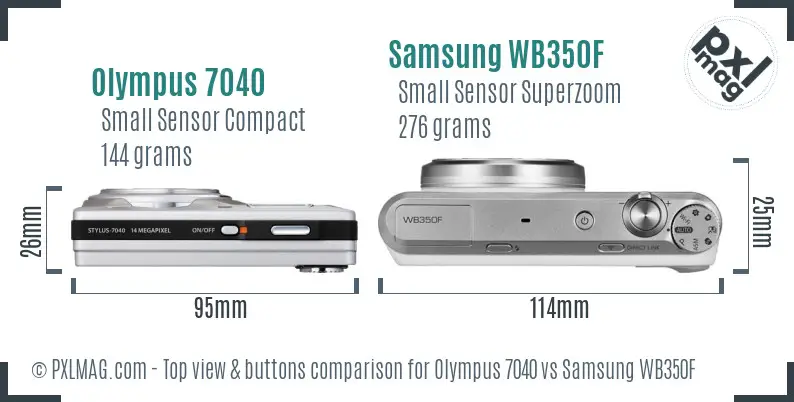 Olympus 7040 vs Samsung WB350F top view buttons comparison