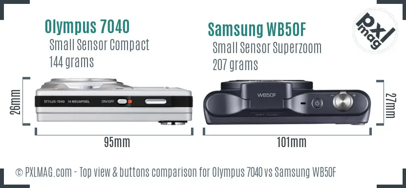 Olympus 7040 vs Samsung WB50F top view buttons comparison