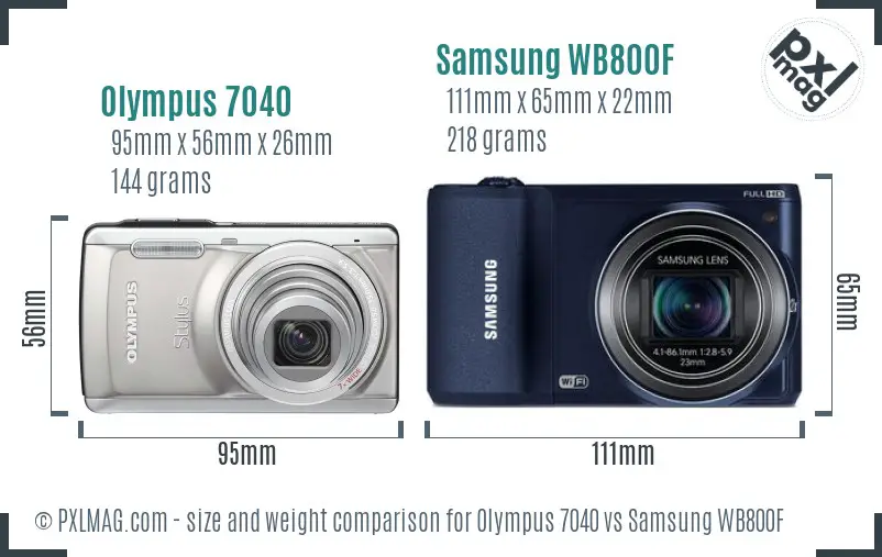 Olympus 7040 vs Samsung WB800F size comparison