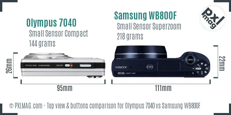 Olympus 7040 vs Samsung WB800F top view buttons comparison