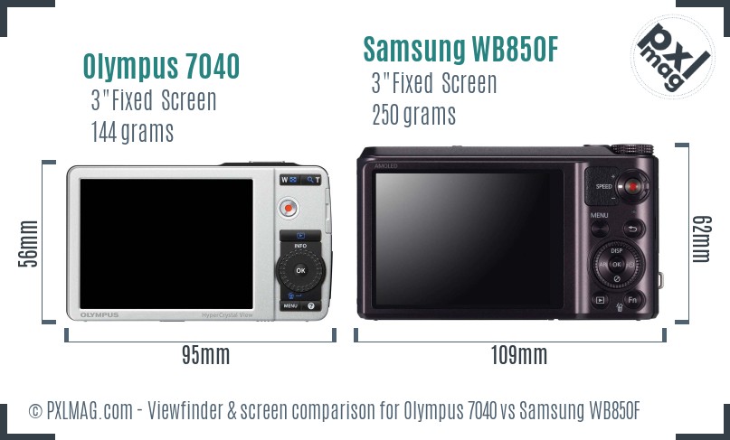 Olympus 7040 vs Samsung WB850F Screen and Viewfinder comparison