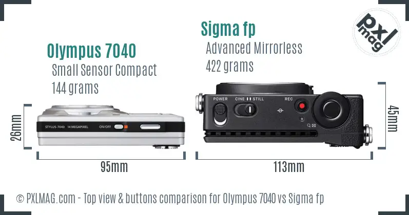 Olympus 7040 vs Sigma fp top view buttons comparison