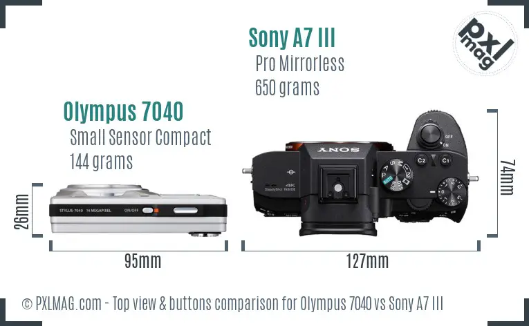 Olympus 7040 vs Sony A7 III top view buttons comparison Olympus 7040 vs Sony A7 III top view buttons comparison