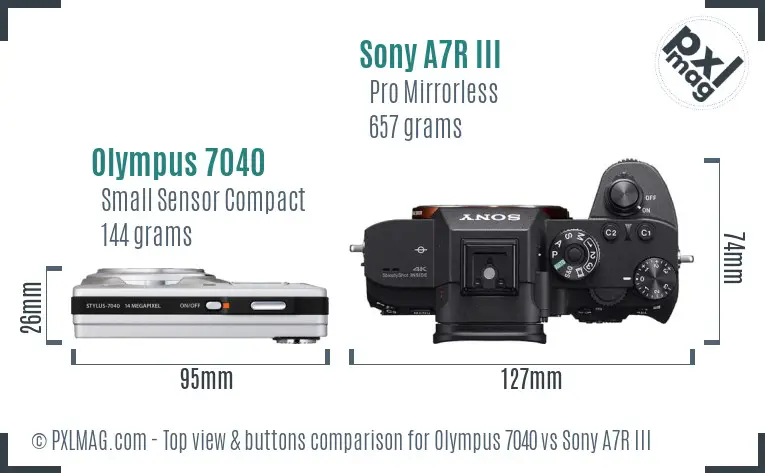 Olympus 7040 vs Sony A7R III top view buttons comparison Olympus 7040 vs Sony A7R III top view buttons comparison