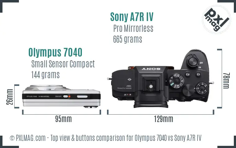 Olympus 7040 vs Sony A7R IV top view buttons comparison Olympus 7040 vs Sony A7R IV top view buttons comparison