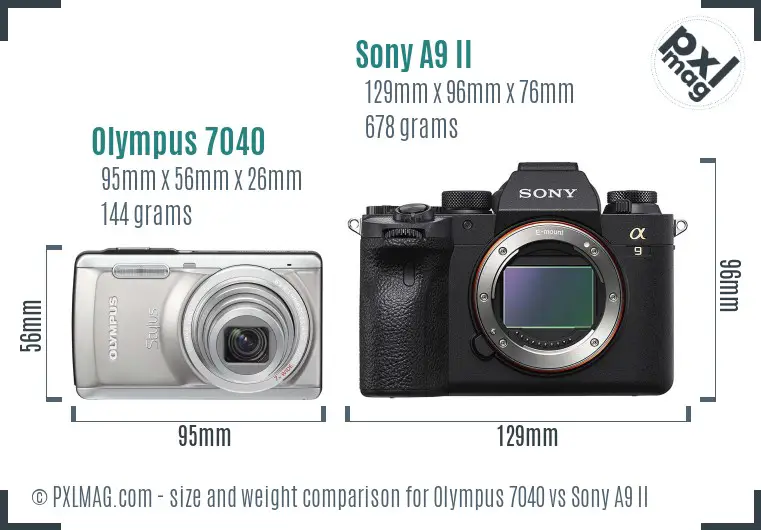 Olympus 7040 vs Sony A9 II size comparison
