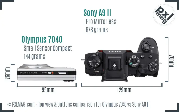Olympus 7040 vs Sony A9 II top view buttons comparison