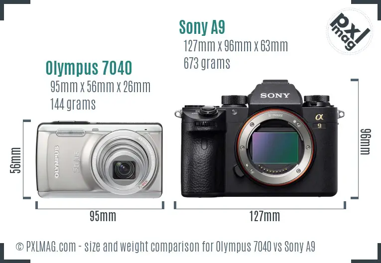 Olympus 7040 vs Sony A9 size comparison