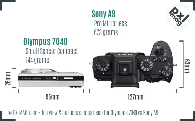 Olympus 7040 vs Sony A9 top view buttons comparison