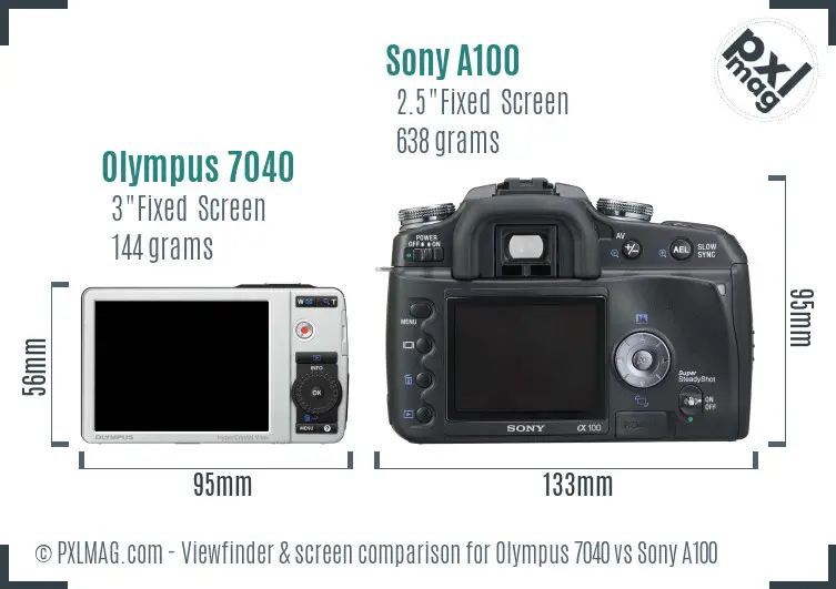 Olympus 7040 vs Sony A100 Screen and Viewfinder comparison