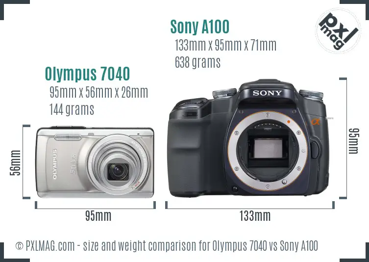 Olympus 7040 vs Sony A100 size comparison