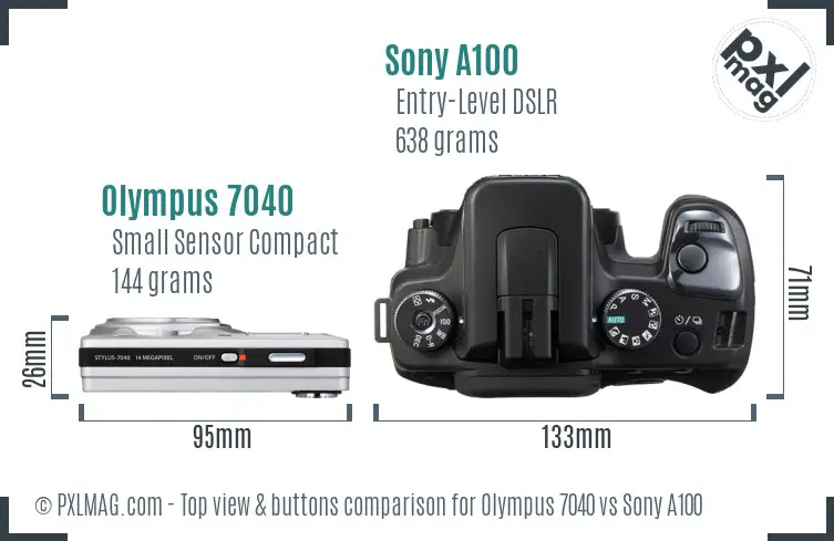 Olympus 7040 vs Sony A100 top view buttons comparison