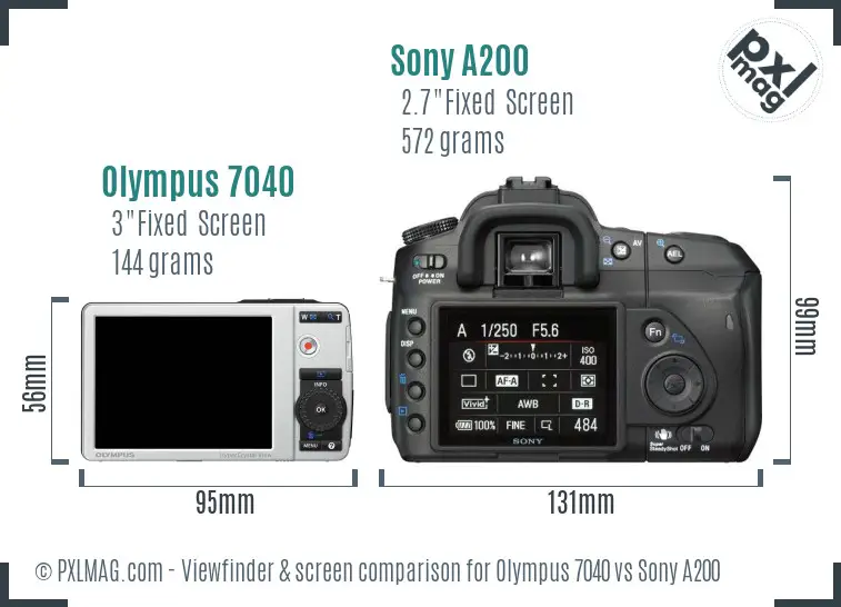 Olympus 7040 vs Sony A200 Screen and Viewfinder comparison