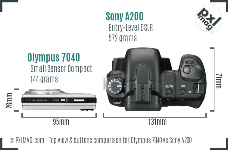 Olympus 7040 vs Sony A200 top view buttons comparison