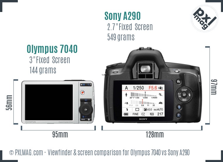 Olympus 7040 vs Sony A290 Screen and Viewfinder comparison