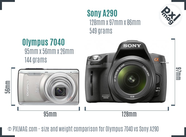 Olympus 7040 vs Sony A290 size comparison