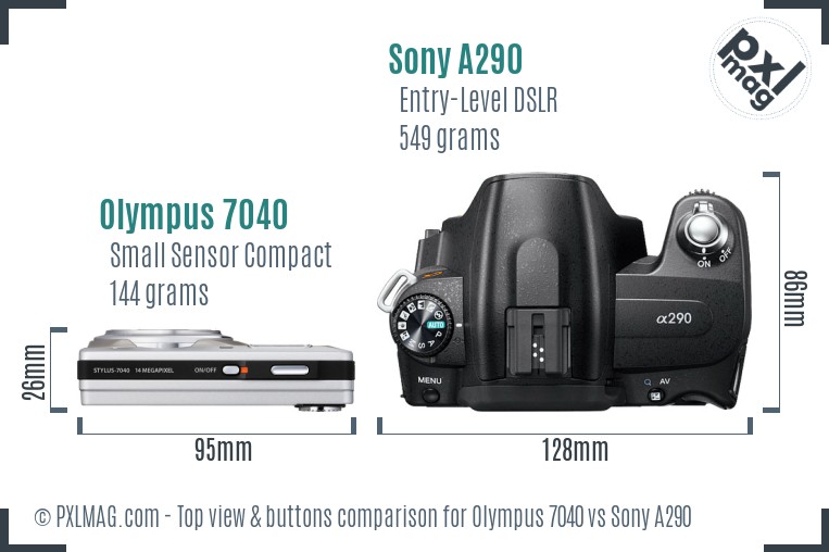 Olympus 7040 vs Sony A290 top view buttons comparison