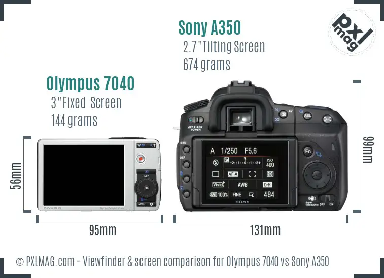 Olympus 7040 vs Sony A350 Screen and Viewfinder comparison