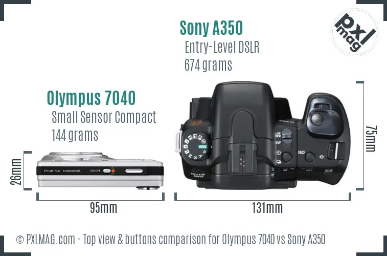 Olympus 7040 vs Sony A350 top view buttons comparison