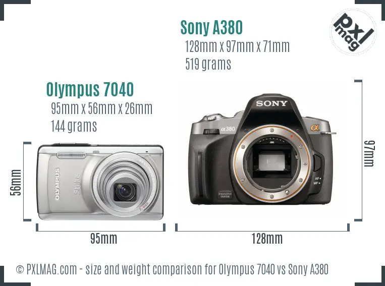 Olympus 7040 vs Sony A380 size comparison