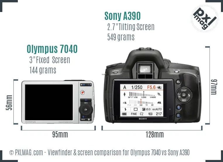 Olympus 7040 vs Sony A390 Screen and Viewfinder comparison