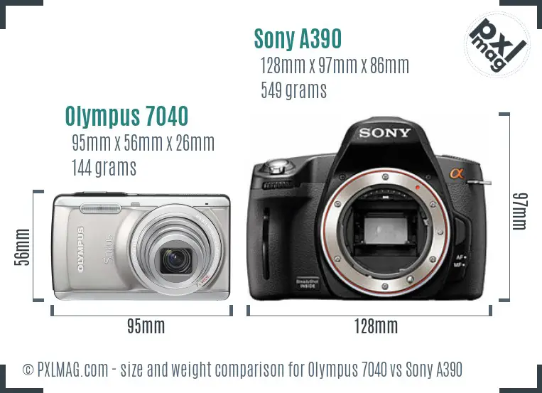 Olympus 7040 vs Sony A390 size comparison