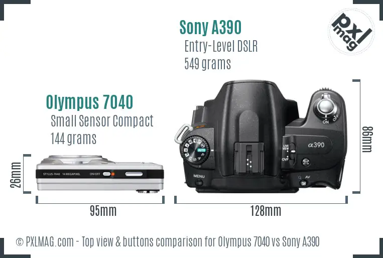 Olympus 7040 vs Sony A390 top view buttons comparison