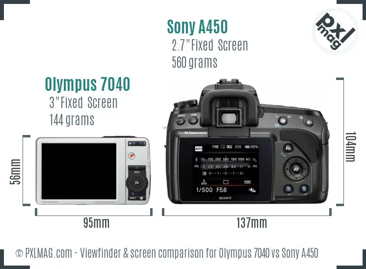 Olympus 7040 vs Sony A450 Screen and Viewfinder comparison