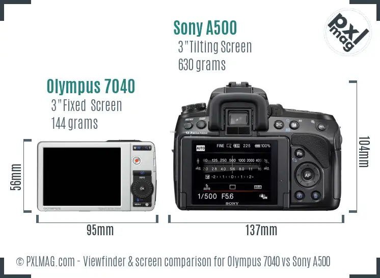 Olympus 7040 vs Sony A500 Screen and Viewfinder comparison